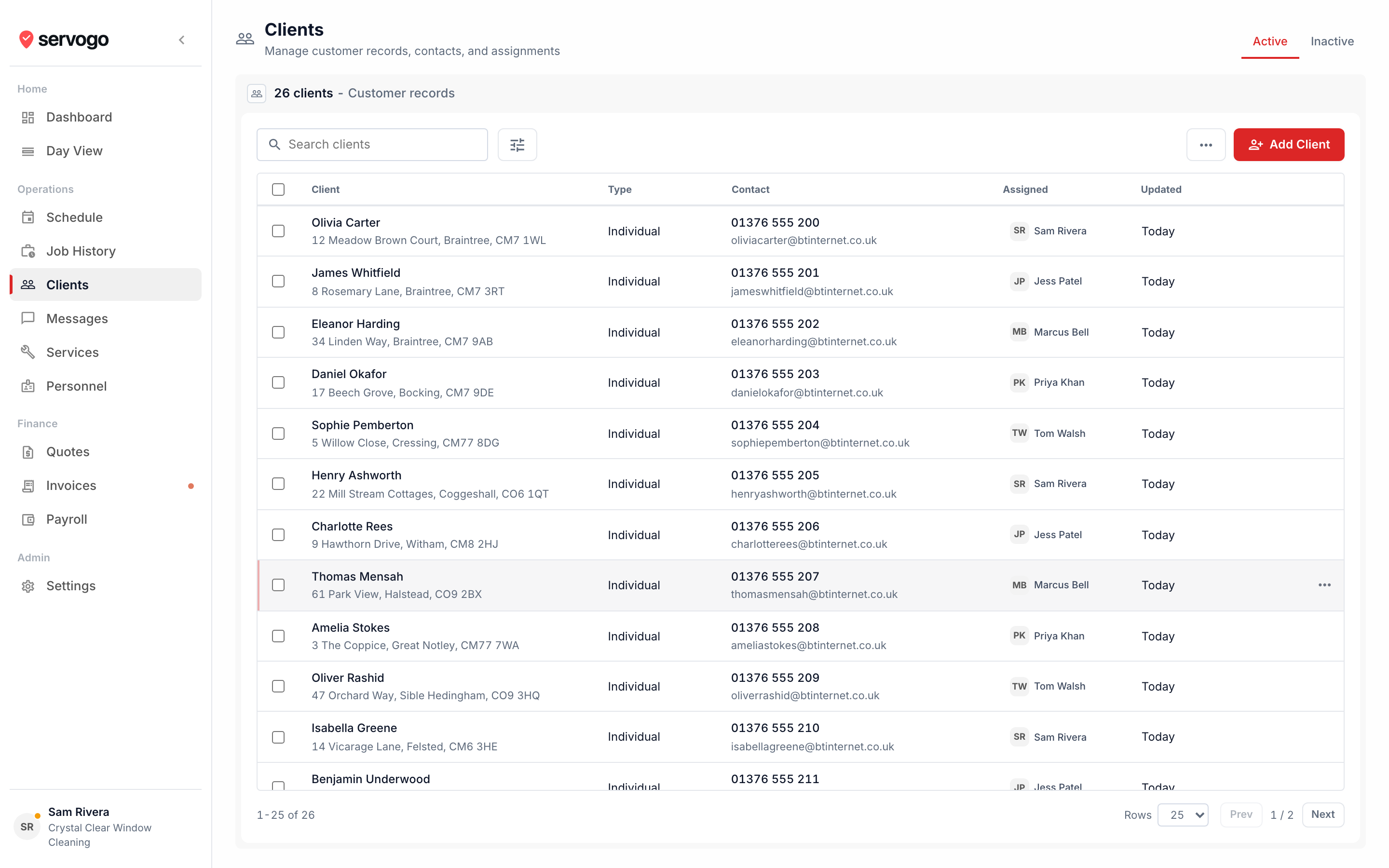Servogo client import from Squeegee CSV